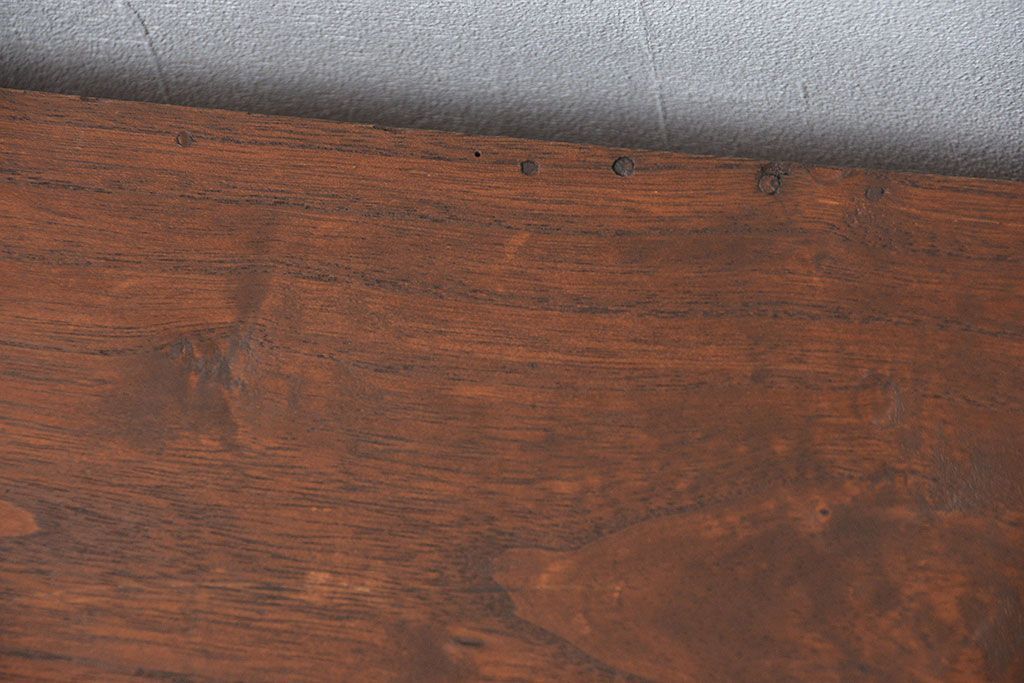 レトロ家具　昭和レトロ 古い木のアンティークダイヤガラス脚付きローボード(収納棚、TVボード)