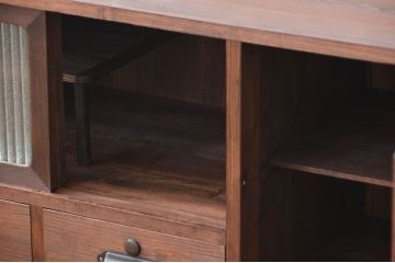 アンティーク家具　アンティーク　銀モールガラスの脚付きローボード(収納棚、TVボード)