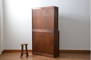 レトロ家具　アンティーク レトロなデザインの作業台付き二段重ね食器棚(カップボード、収納棚)