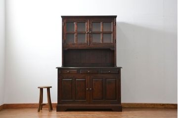 中古　北海道民芸家具　二段重ね食器棚(定価約35万円)(キッチンキャビネット、カップボード)