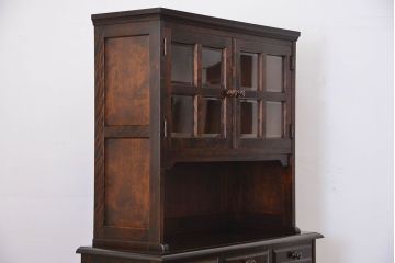 中古　北海道民芸家具　二段重ね食器棚(定価約35万円)(キッチンキャビネット、カップボード)