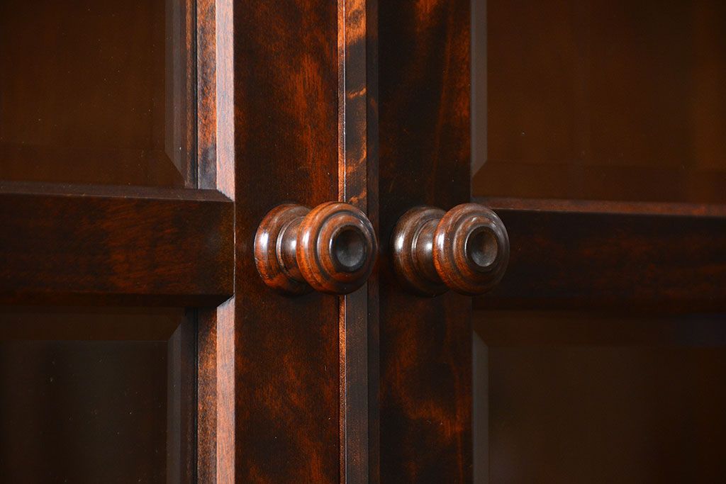 中古　北海道民芸家具　二段重ね食器棚(定価約35万円)(キッチンキャビネット、カップボード)