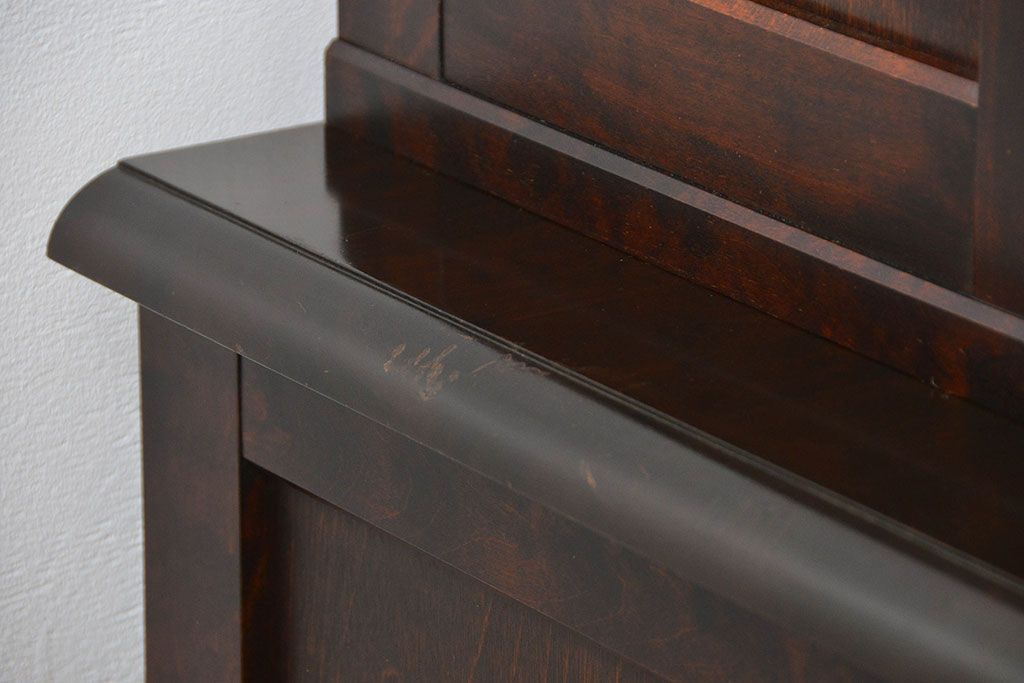 中古　北海道民芸家具　二段重ね食器棚(定価約35万円)(キッチンキャビネット、カップボード)