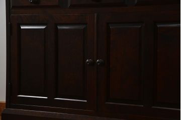 中古　北海道民芸家具　二段重ね食器棚(定価約35万円)(キッチンキャビネット、カップボード)