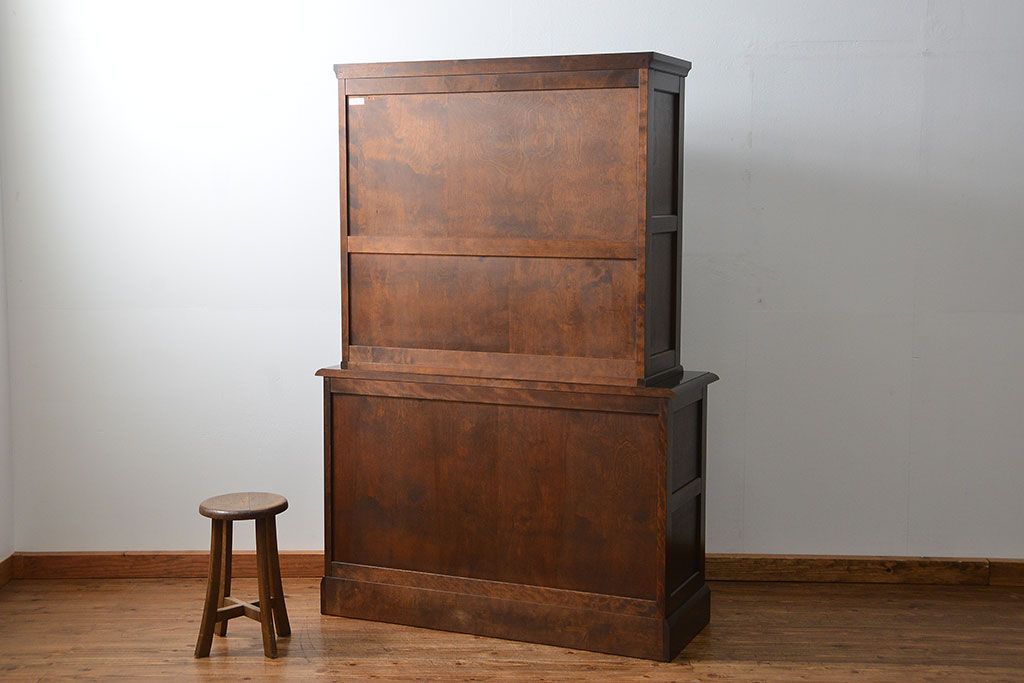 中古　北海道民芸家具　二段重ね食器棚(定価約35万円)(キッチンキャビネット、カップボード)