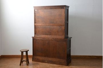 中古　北海道民芸家具　二段重ね食器棚(定価約35万円)(キッチンキャビネット、カップボード)