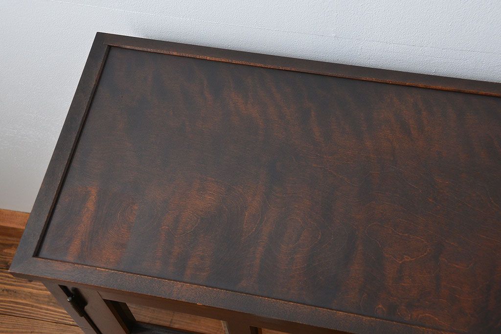 中古　北海道民芸家具　二段重ね食器棚(定価約35万円)(キッチンキャビネット、カップボード)