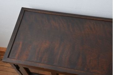 中古　北海道民芸家具　二段重ね食器棚(定価約35万円)(キッチンキャビネット、カップボード)