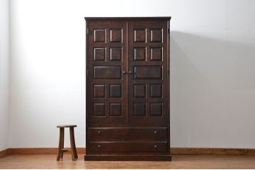 中古　北海道民芸家具　2段重ねワードローブ(洋服タンス、洋服箪笥)