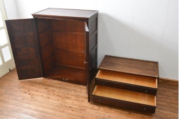 中古　北海道民芸家具　2段重ねワードローブ(洋服タンス、洋服箪笥)