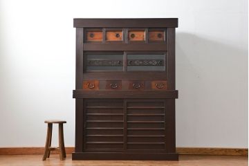 アンティーク家具　古民具・骨董 二段重ね四尺水屋箪笥(食器棚、収納棚)