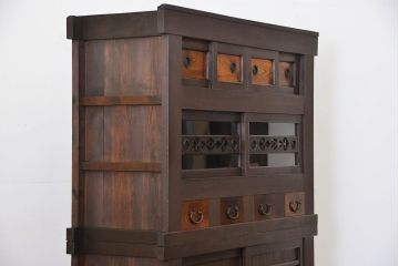 アンティーク家具　古民具・骨董 二段重ね四尺水屋箪笥(食器棚、収納棚)