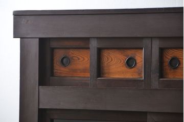 アンティーク家具　古民具・骨董 二段重ね四尺水屋箪笥(食器棚、収納棚)