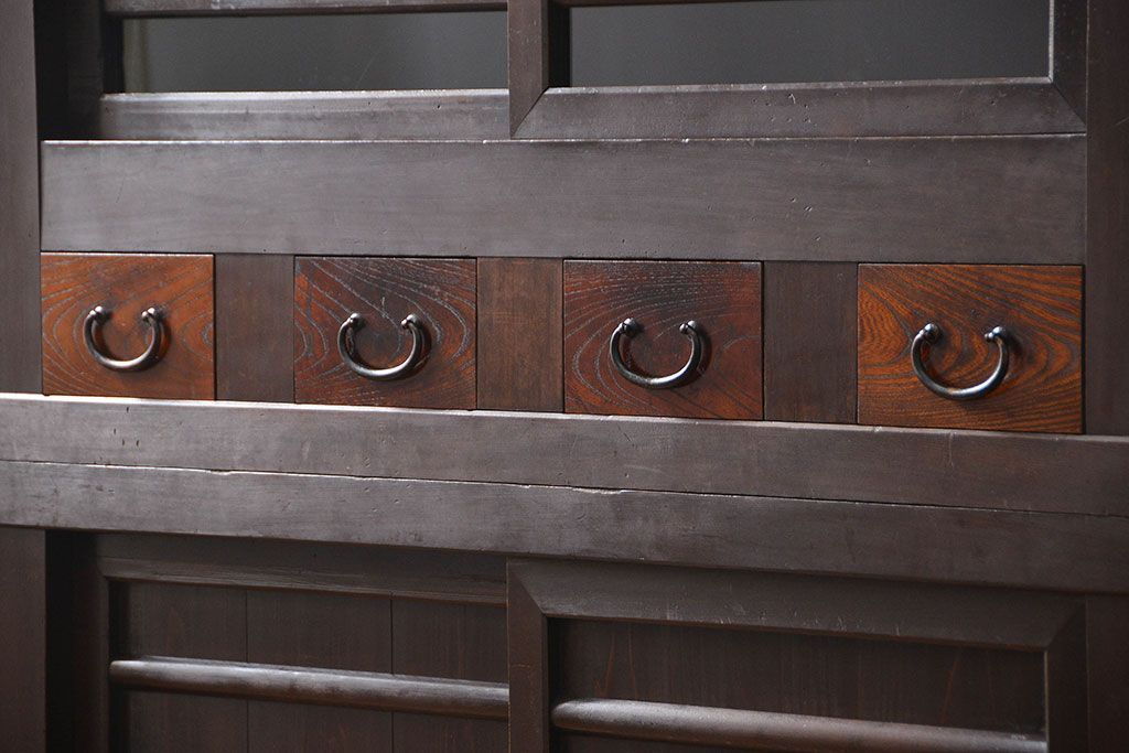 アンティーク家具　古民具・骨董 二段重ね四尺水屋箪笥(食器棚、収納棚)