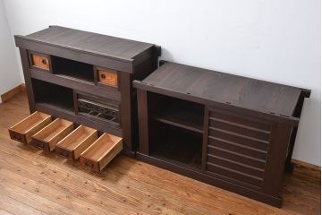 アンティーク家具　古民具・骨董 二段重ね四尺水屋箪笥(食器棚、収納棚)