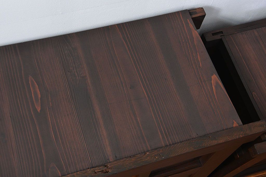 アンティーク家具　古民具・骨董 二段重ね四尺水屋箪笥(食器棚、収納棚)