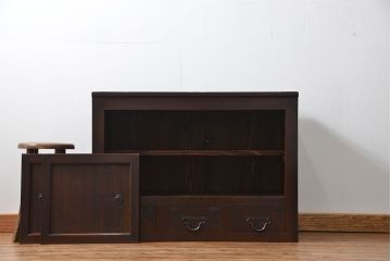 アンティーク家具　古民具・骨董 作りの良い三杯引き出し収納棚(時代箪笥、ローボード、置き床)