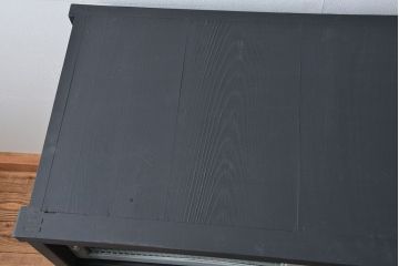 アンティーク家具　アンティークペイント　モールガラス入りの鉄脚収納棚(サイドボード、戸棚)