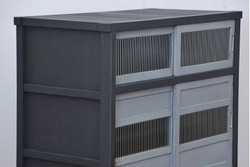 アンティーク家具　アンティークペイント　モールガラス入りの鉄脚収納棚(サイドボード、戸棚)