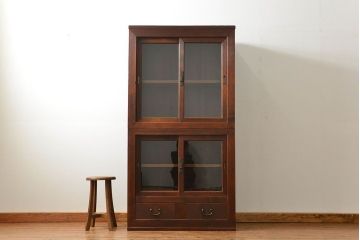 アンティーク家具　古民具・骨董 シンプルな三尺関西収納棚(水屋箪笥、ガラスケース、食器棚)
