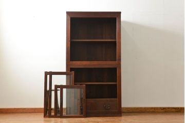 アンティーク家具　古民具・骨董 シンプルな三尺関西収納棚(水屋箪笥、ガラスケース、食器棚)