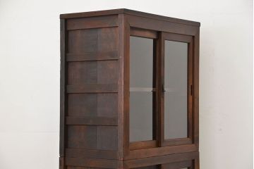 アンティーク家具　古民具・骨董 シンプルな三尺関西収納棚(水屋箪笥、ガラスケース、食器棚)