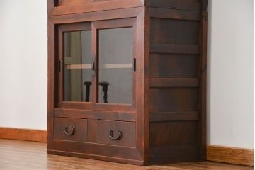 アンティーク家具　古民具・骨董 シンプルな三尺関西収納棚(水屋箪笥、ガラスケース、食器棚)