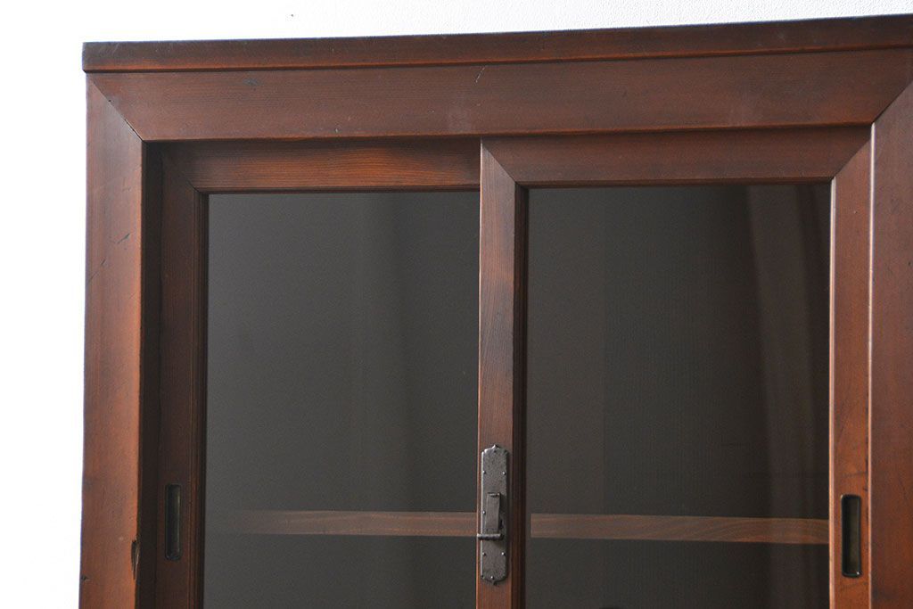 アンティーク家具　古民具・骨董 シンプルな三尺関西収納棚(水屋箪笥、ガラスケース、食器棚)