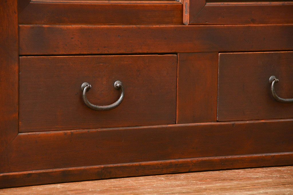 アンティーク家具　古民具・骨董 シンプルな三尺関西収納棚(水屋箪笥、ガラスケース、食器棚)