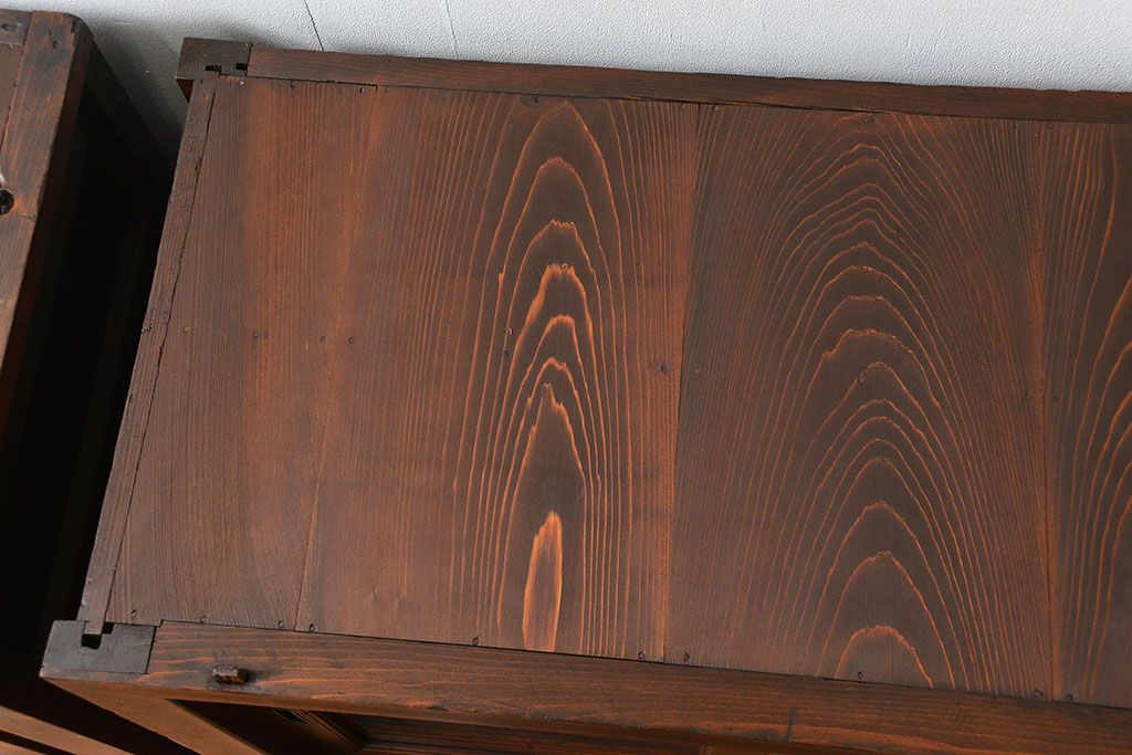 アンティーク家具　古民具・骨董 シンプルな三尺関西収納棚(水屋箪笥、ガラスケース、食器棚)