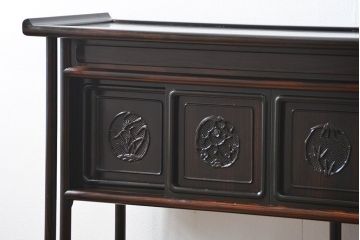 アンティーク家具　古民具・骨董 黒檀材の重厚な飾り棚(欠損有り)(茶棚、時代箪笥)　