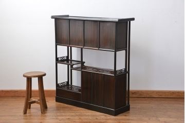 アンティーク家具　古民具・骨董 黒檀材の重厚な飾り棚(欠損有り)(茶棚、時代箪笥)　