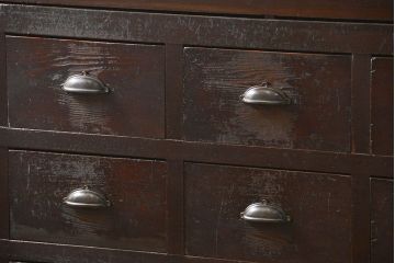 アンティーク家具　古民具・骨董 大きな19杯引き出し収納棚(薬箪笥、チェスト、百味箪笥、ガラスケース)