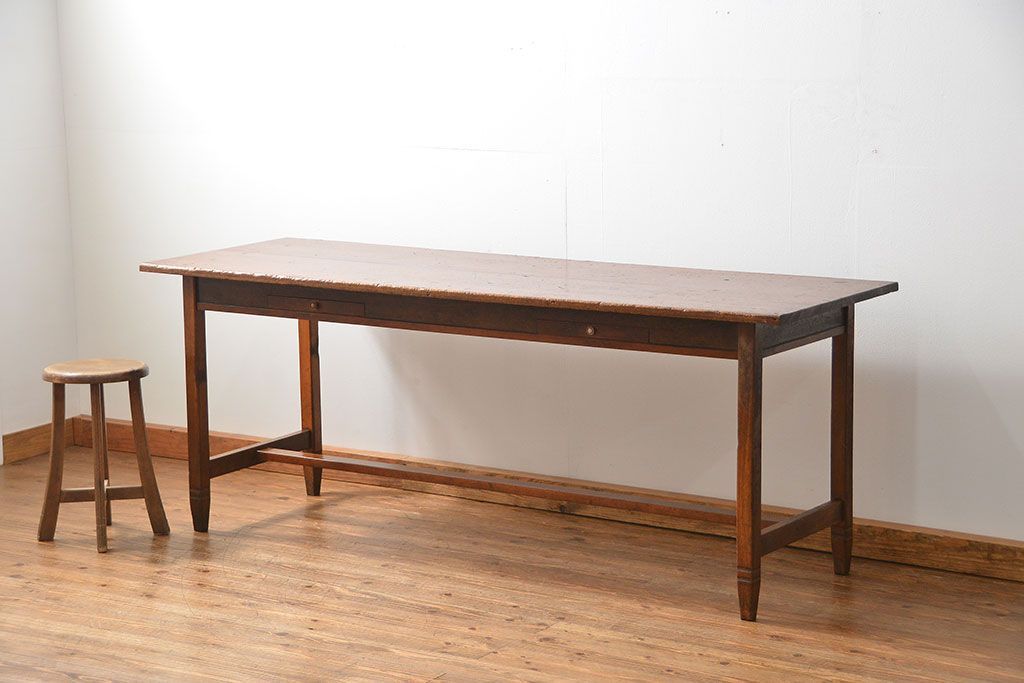 アンティーク家具　アンティーク 両面引き出しの横長テーブル(机、作業台)