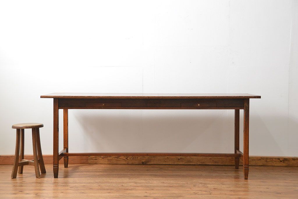 アンティーク家具　アンティーク 両面引き出しの横長テーブル(机、作業台)