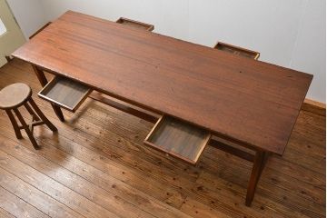 アンティーク家具　アンティーク 両面引き出しの横長テーブル(机、作業台)
