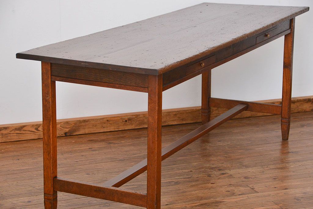 アンティーク家具　アンティーク 両面引き出しの横長テーブル(机、作業台)