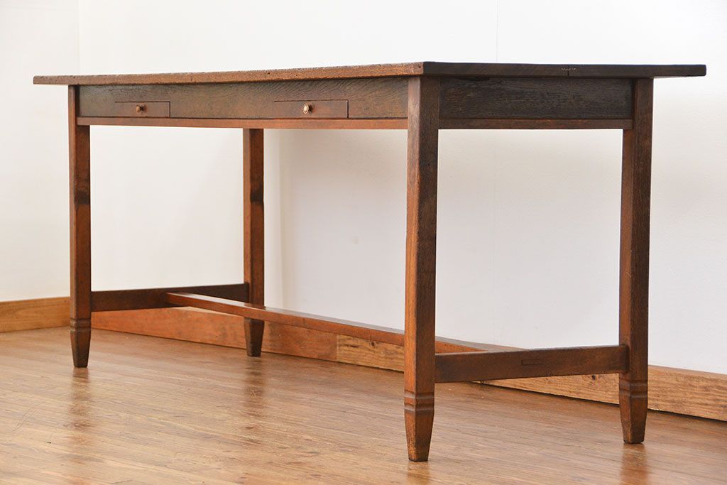 アンティーク家具　アンティーク 両面引き出しの横長テーブル(机、作業台)