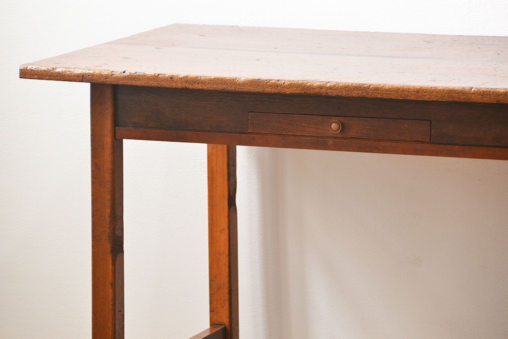 アンティーク家具　アンティーク 両面引き出しの横長テーブル(机、作業台)