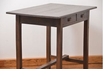 レトロ家具　昭和レトロ 古い木のシンプルな平机(テーブル、デスク、在宅ワーク、在宅用)　