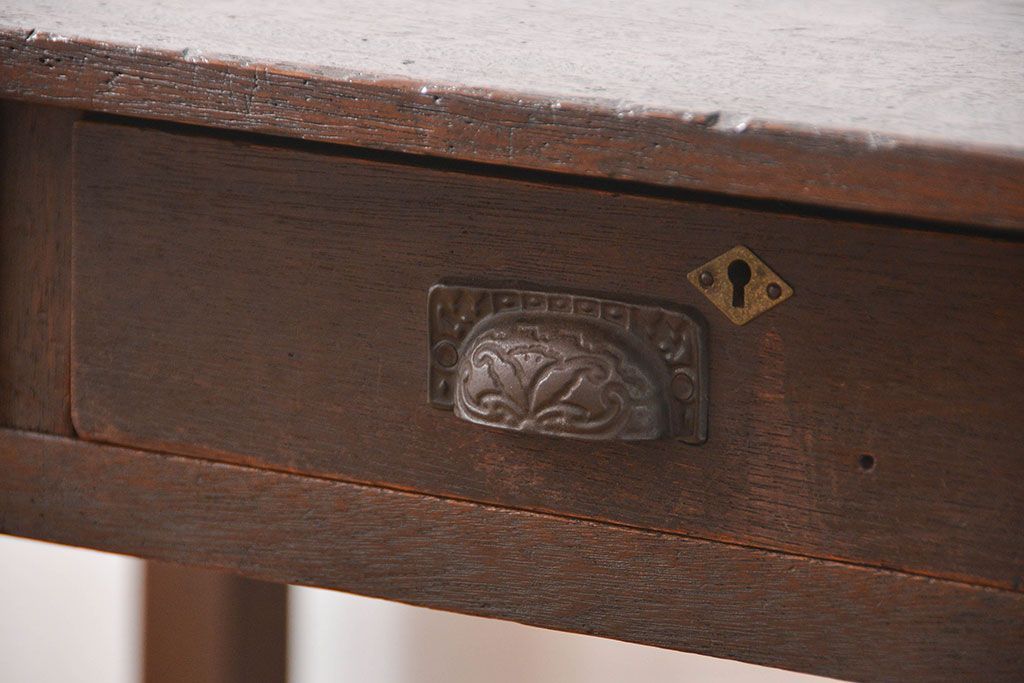 レトロ家具　昭和レトロ 古い木のシンプルな平机(テーブル、デスク、在宅ワーク、在宅用)　