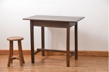 レトロ家具　昭和レトロ 古い木のシンプルな平机(テーブル、デスク、在宅ワーク、在宅用)　