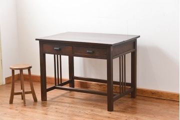アンティーク家具　アンティーク 古い木の使い込まれた平机(テーブル、デスク、在宅ワーク、在宅用)　