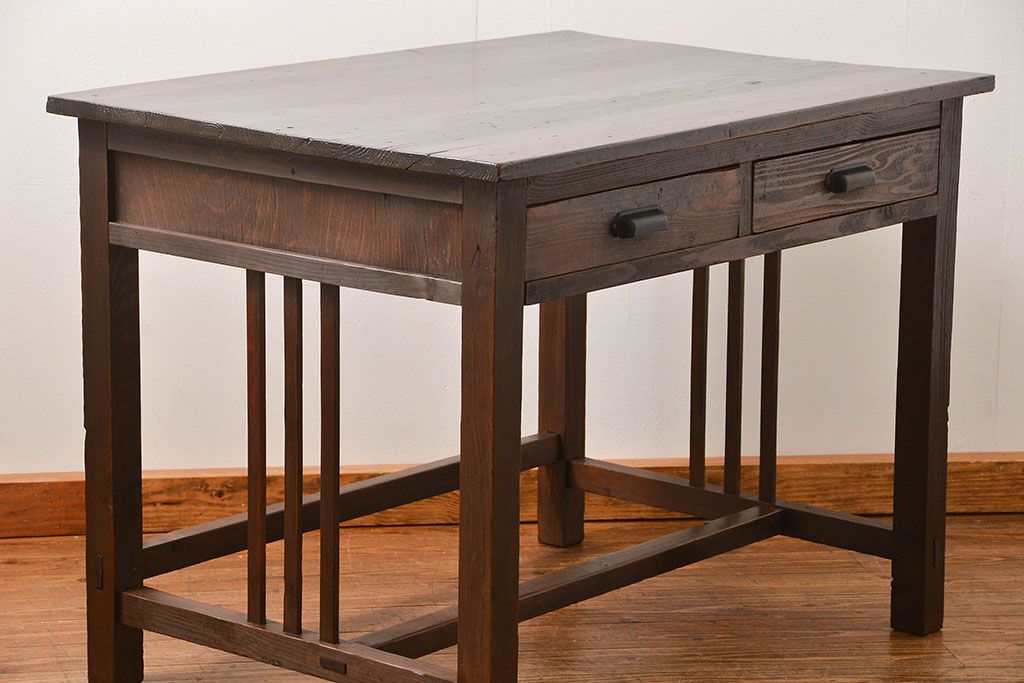 アンティーク家具　アンティーク 古い木の使い込まれた平机(テーブル、デスク、在宅ワーク、在宅用)　