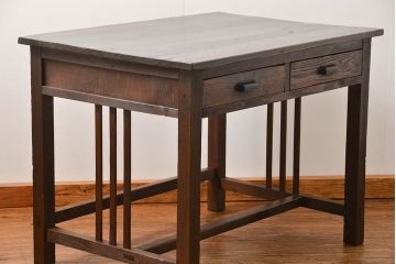 アンティーク家具　アンティーク 古い木の使い込まれた平机(テーブル、デスク、在宅ワーク、在宅用)　