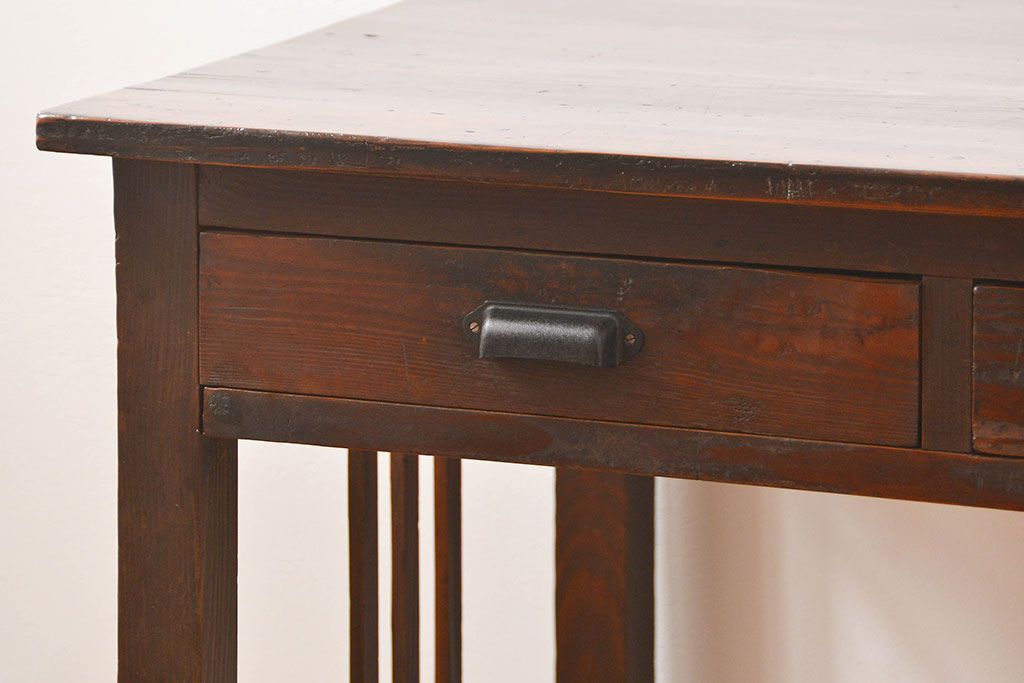 アンティーク家具　アンティーク 古い木の使い込まれた平机(テーブル、デスク、在宅ワーク、在宅用)　