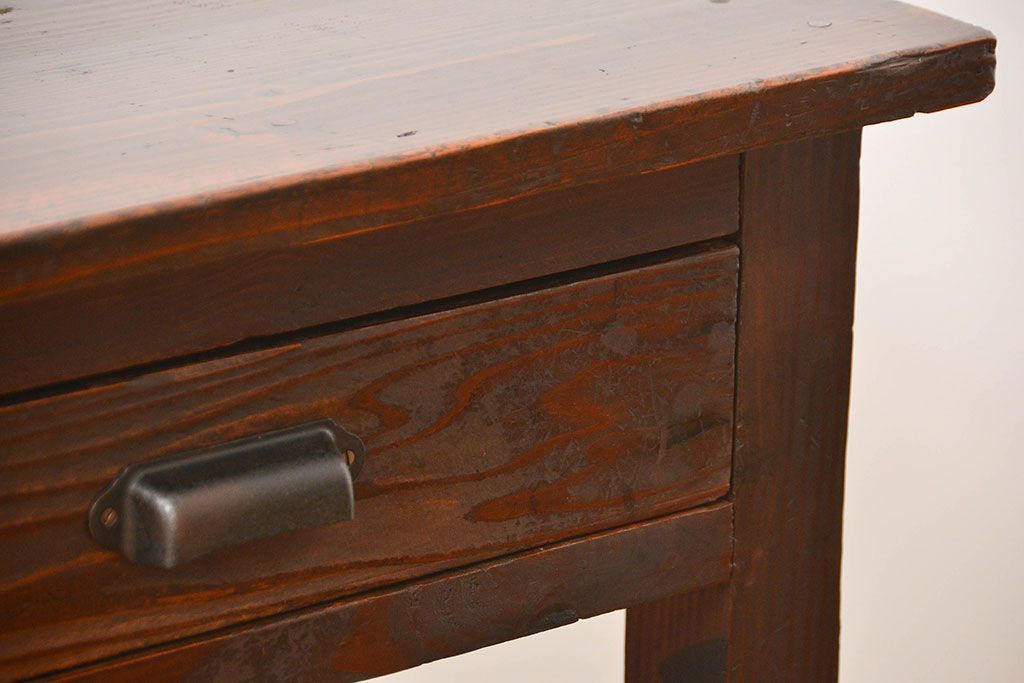 アンティーク家具　アンティーク 古い木の使い込まれた平机(テーブル、デスク、在宅ワーク、在宅用)　