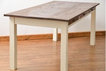 アンティーク家具　アンティークペイント 天板古材の両面引き出しダイニングテーブル(机、作業台)
