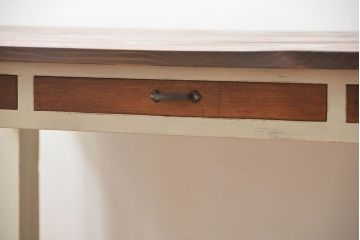 アンティーク家具　アンティークペイント 天板古材の両面引き出しダイニングテーブル(机、作業台)