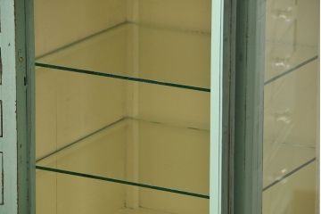 アンティーク家具　アンティークペイント ガラスの取っ手のデンタルキャビネット(デンタルケース、ケビント、ガラスケース)